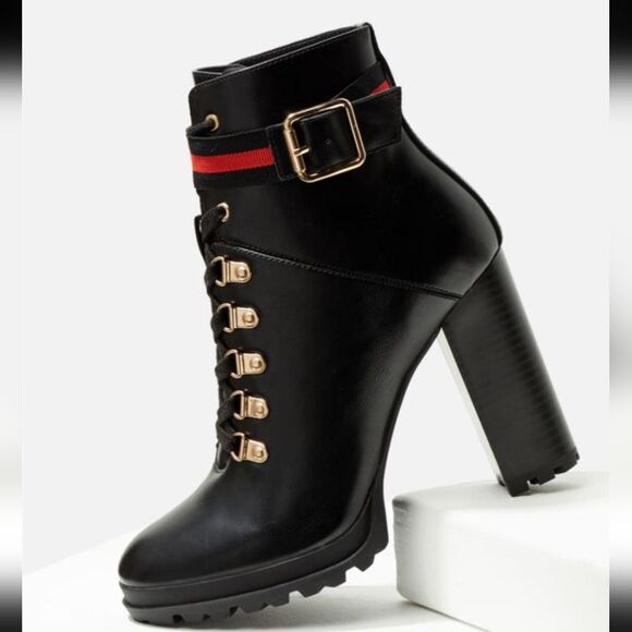 Ribonea Lace-Up Platform Ankle Boot size 10 Black Red belted. - Picture 4 of 12